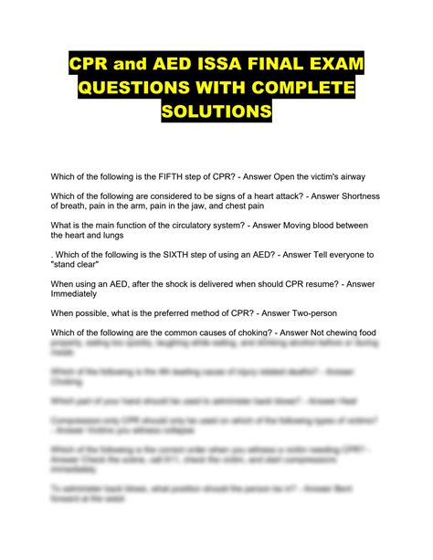 cpr and aed final exam issa|CPR and AED ISSA FINA Exam Questions and Answers